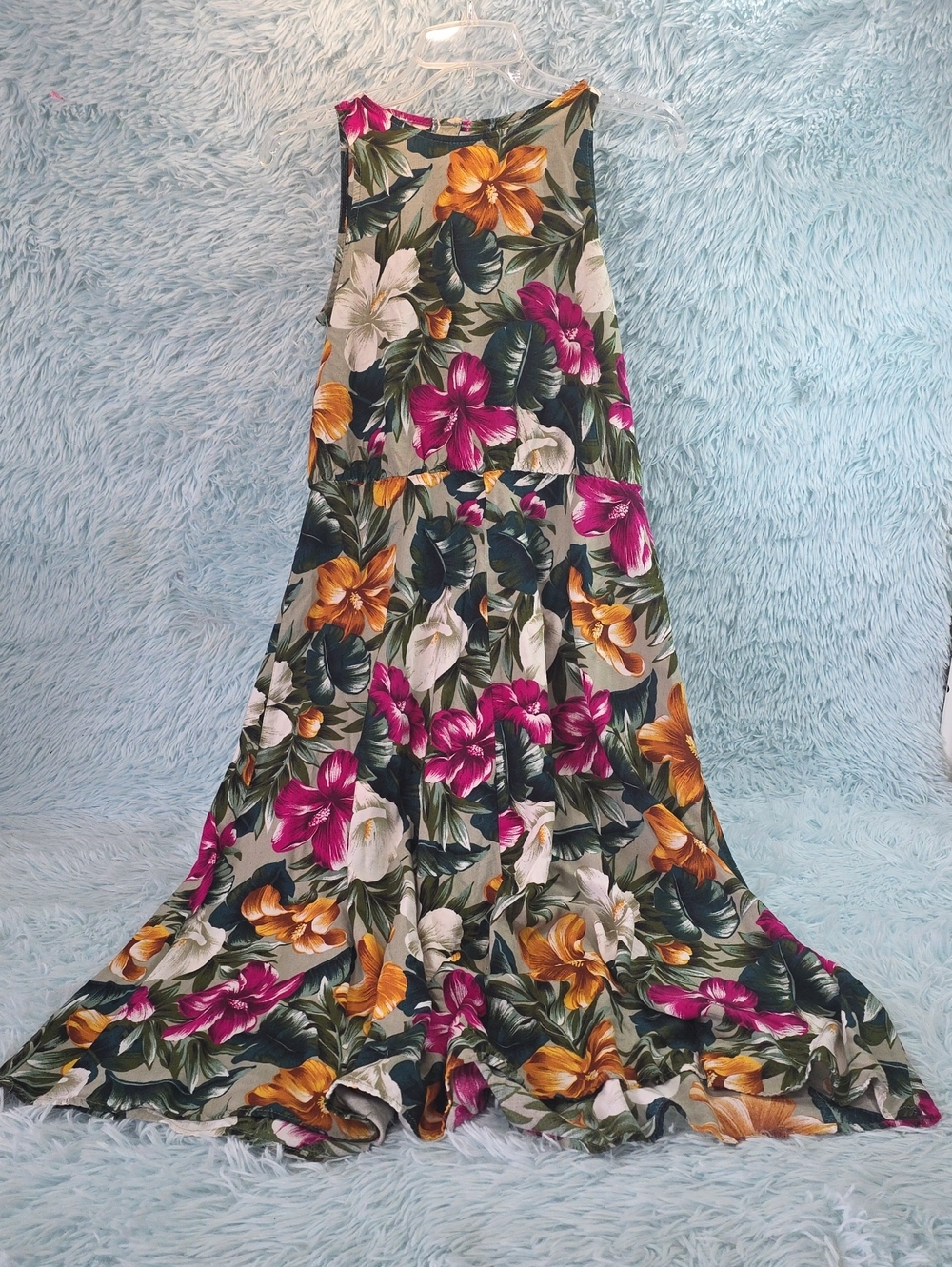 My Michelle Tropical Floral Maxi Dress in Green w/Pink & Yellow Accents No tags